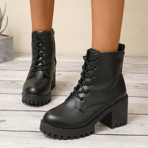 Ankle boots for ladies with a sturdy block heel and laces Lune London