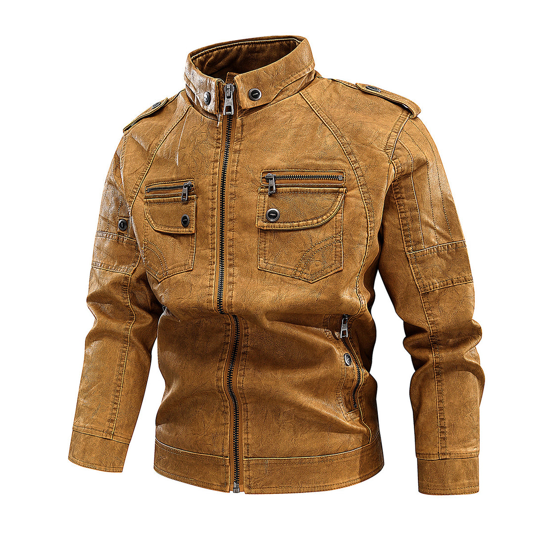 Stylish leather jacket for men with practical pockets and high collar Lune London