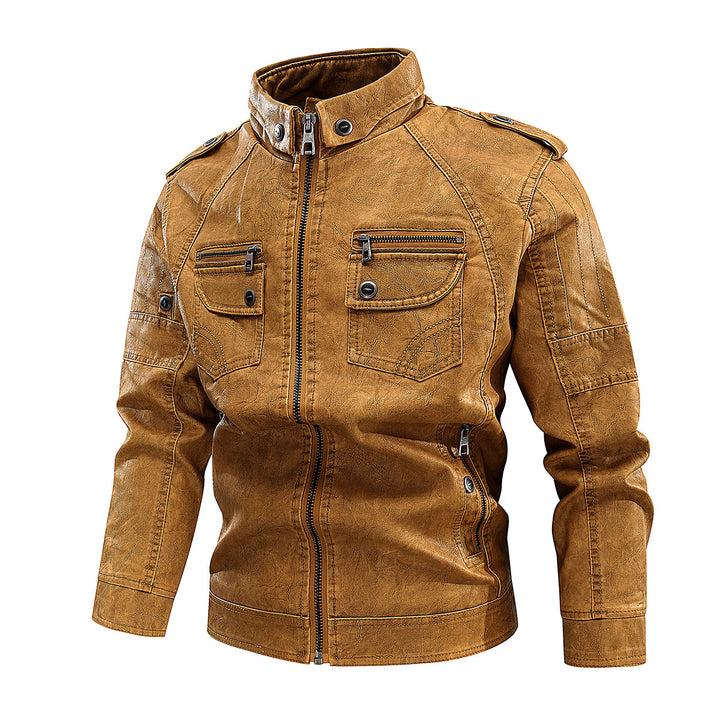 Stylish leather jacket for men with practical pockets and high collar Lune London