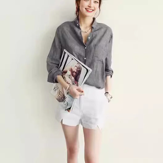 Lune London tailored lightweight button-up shirt and shorts set for women