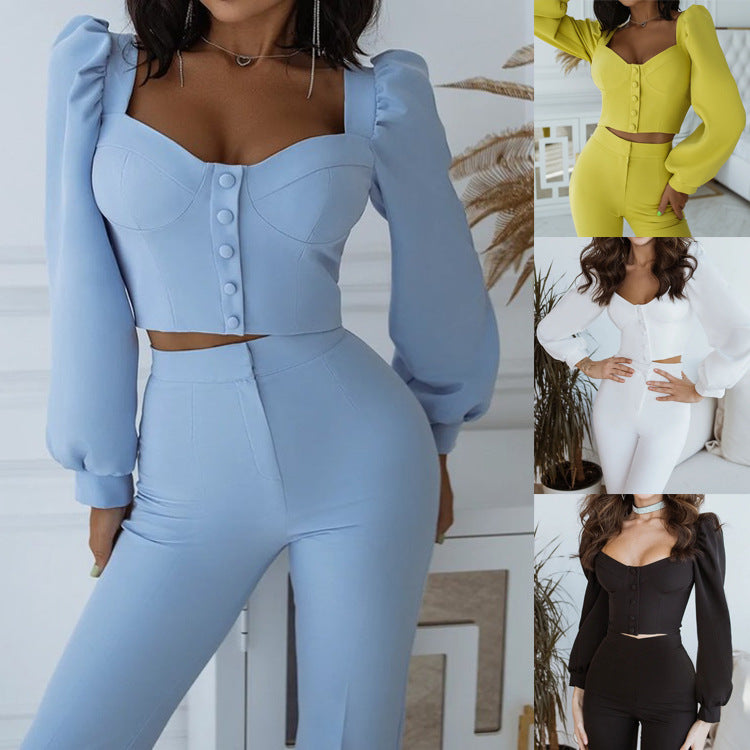 Women Elegant set with fitted top and wide leg pants Lune London