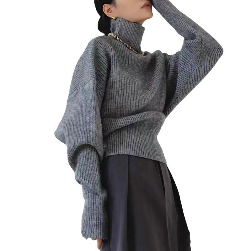 Pull turtleneck à la mode pour femmes avec un motif de tricot texturé et des manches larges Chic & Stil