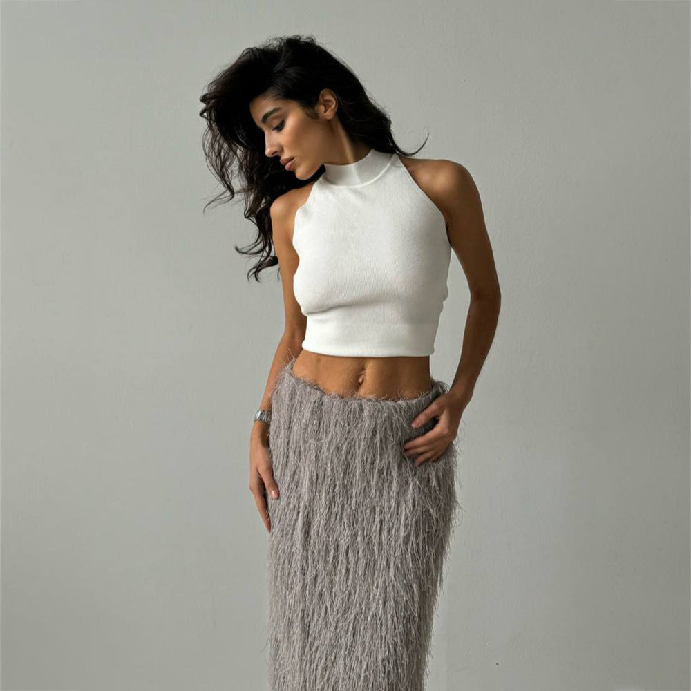 Elegant women's wrap top and maxi skirt with sparkling accents Lune London