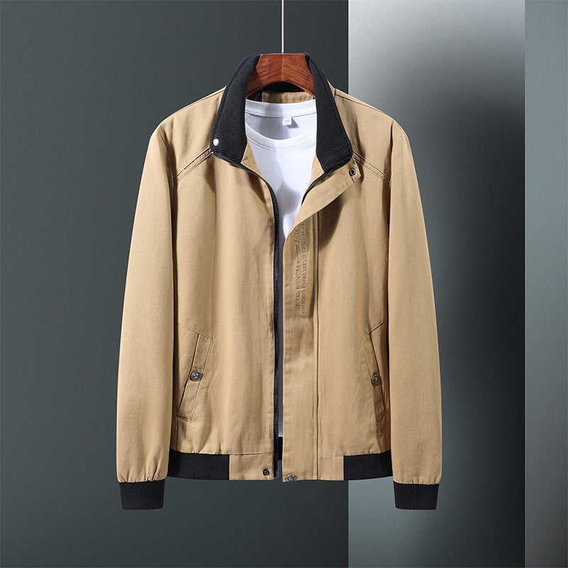 Modern transition jacket for men with high collar and practical pockets Lune London