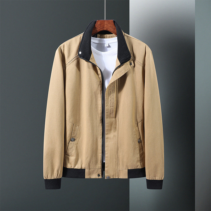 Modern transition jacket for men with high collar and practical pockets Lune London