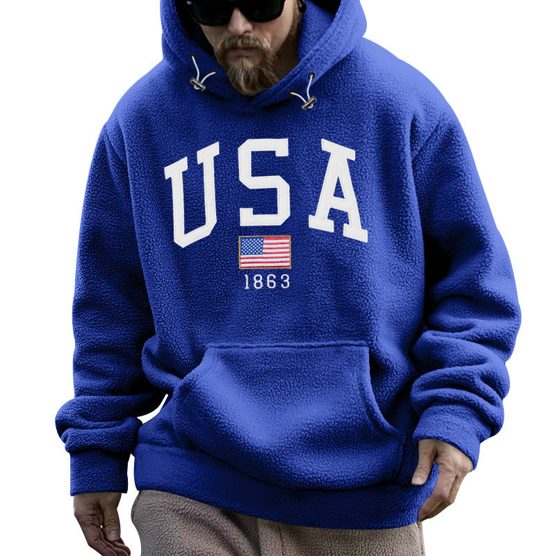 Men's hoodie with USA print and comfortable kangaroo pocket Lune London