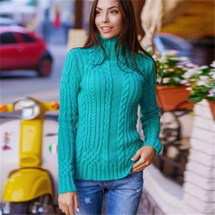 Sweater women with high neck and cable knit pattern Lune London