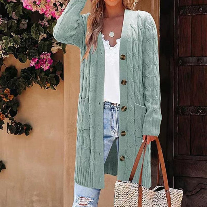 Ladies Long cardigan with buttons and practical pockets Lune London