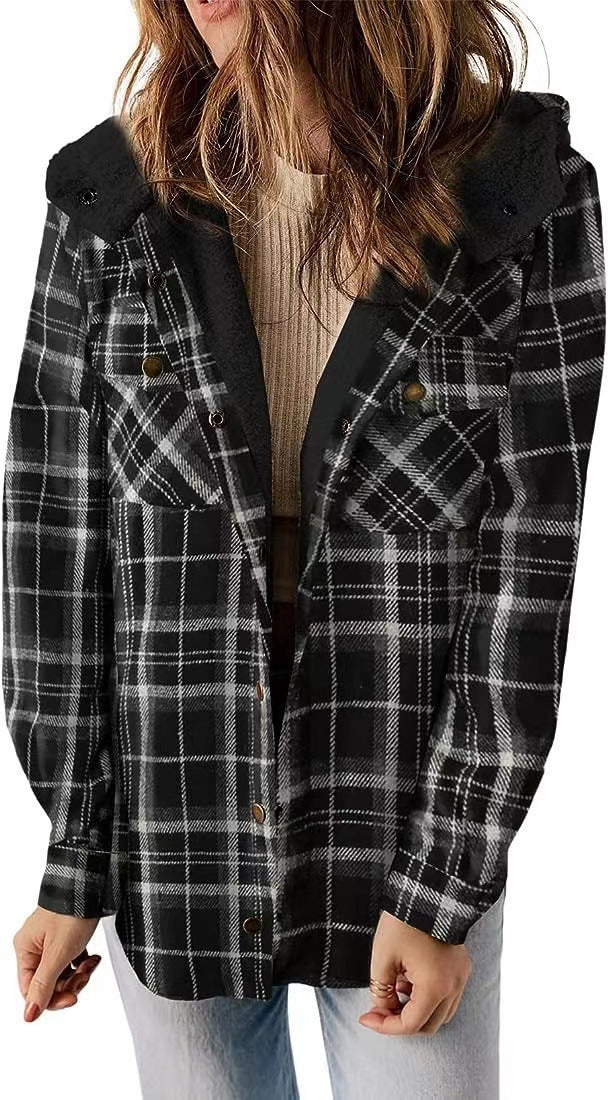 Women Flannel Checkered Jacket with Cozy Lining Lune London