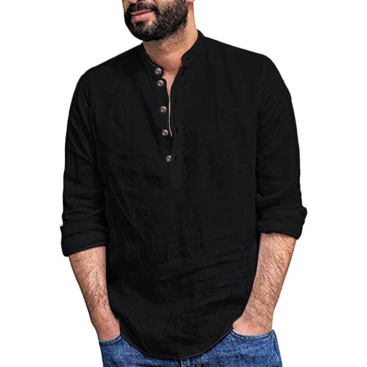 Casual long sleeve shirt for men with button placket and high collar Lune London