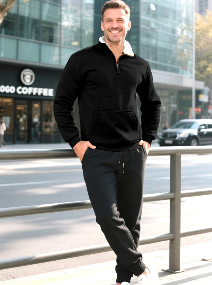 Men's sporty sweatshirt with an innovative collar and a practical kangaroo pocket Lune London