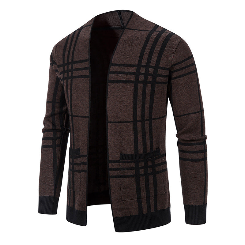 Modern knitted jacket for men with a modern check pattern and practical pockets Lune London