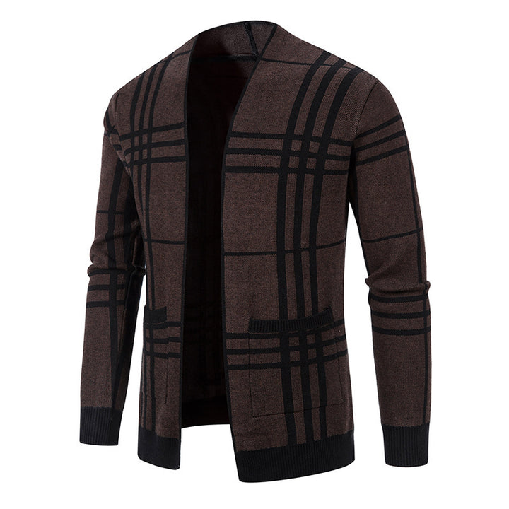 Modern knitted jacket for men with a modern check pattern and practical pockets Lune London