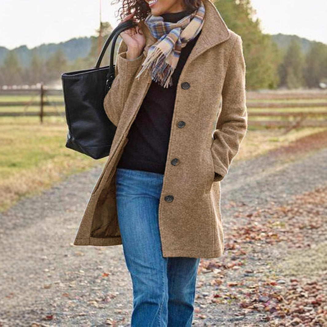 Ladies Elegant and Comfortable Transitional Coat with a High Collar and Practical Pockets Lune London