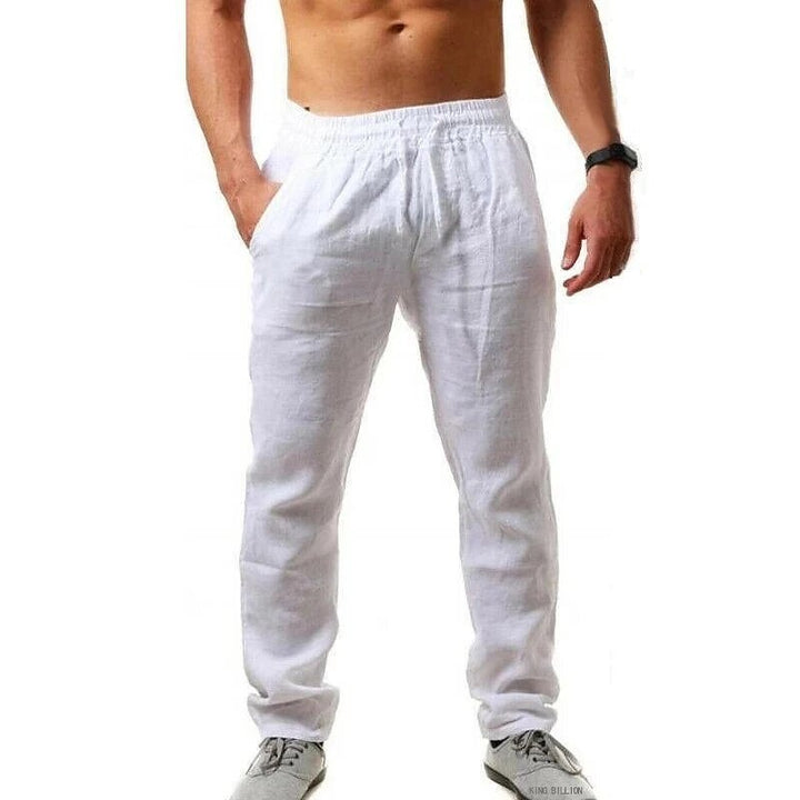 Light linen trousers for men with elastic waistband and practical side pockets Lune London