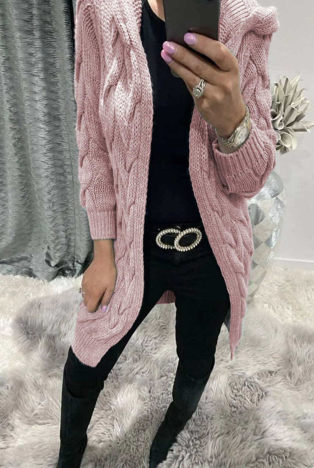 Ladies Long Cardigan with high quality twisted pattern and relaxed fit Lune London