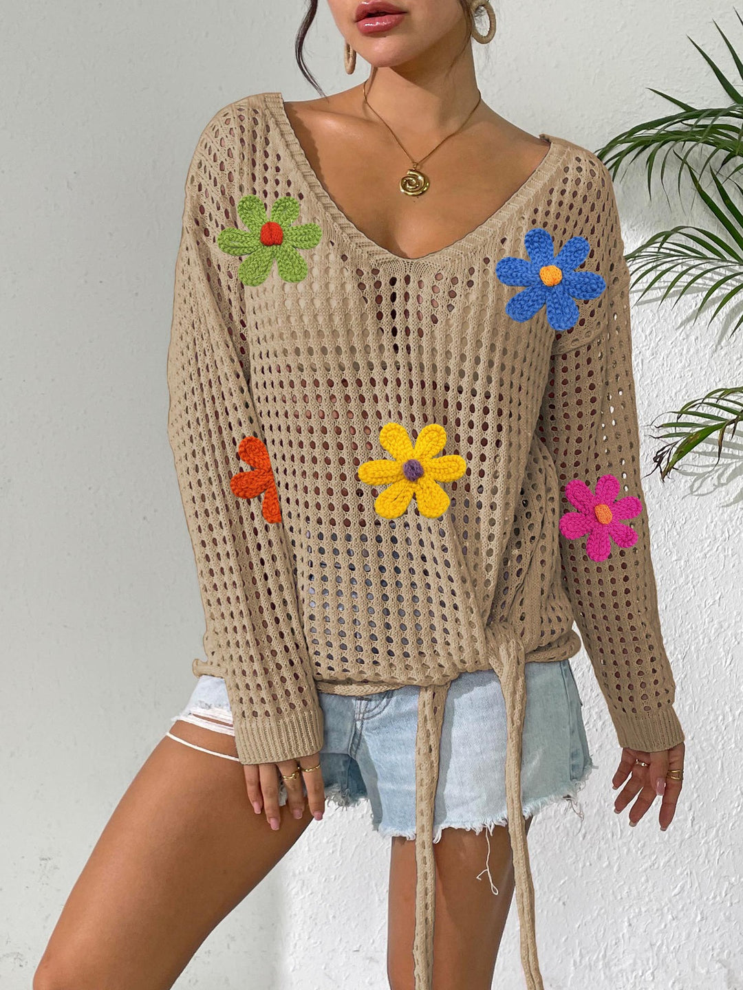 Ladies Open Weave Floral Vest Lune London