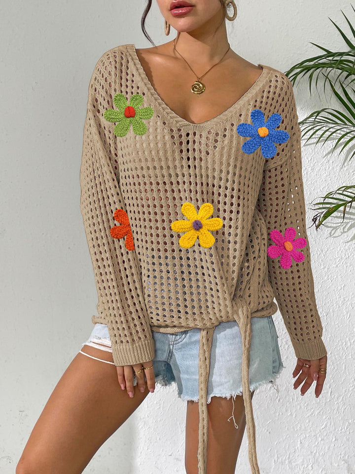 Ladies Open Weave Floral Vest Lune London