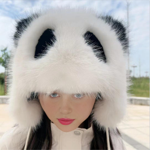 Ladies Plush Panda Beanie with Trendy Ears Lune London