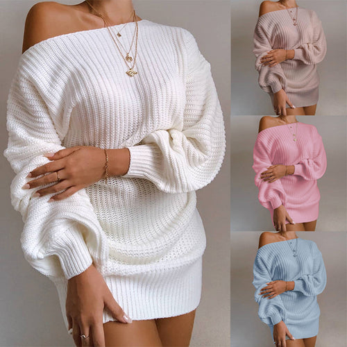 Oversized knitted dress for women with off-the-shoulder and relaxed fit Lune London