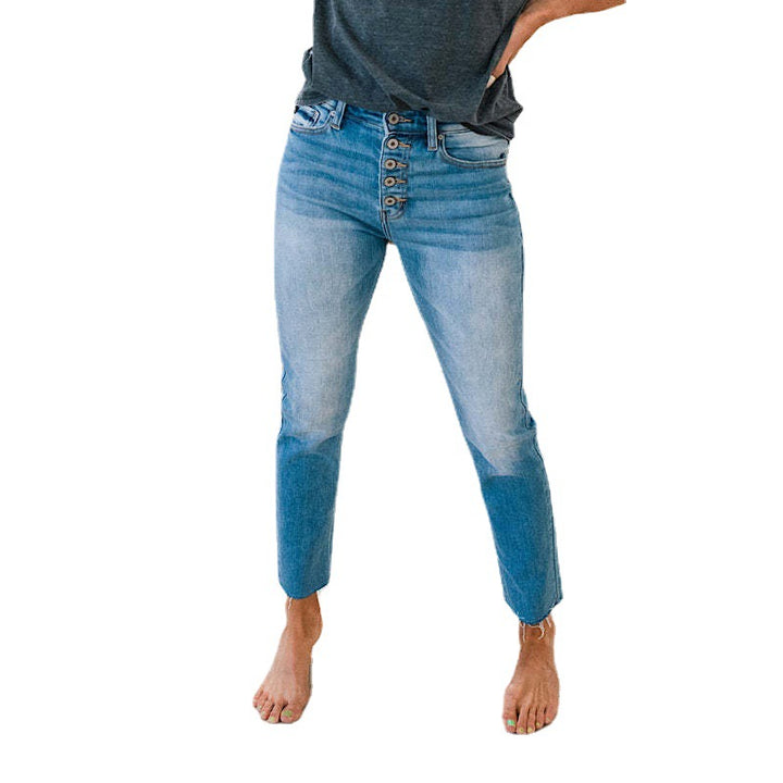 High-waisted jeans for women with button closure and distressed hem Lune London