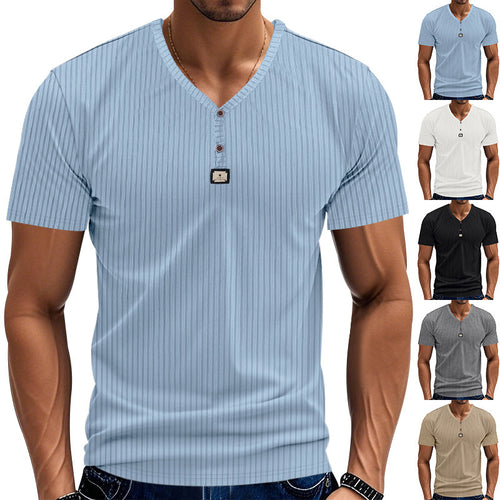 Men's Short Sleeve Henley T-shirt with Structured Design and Button Placket Lune London