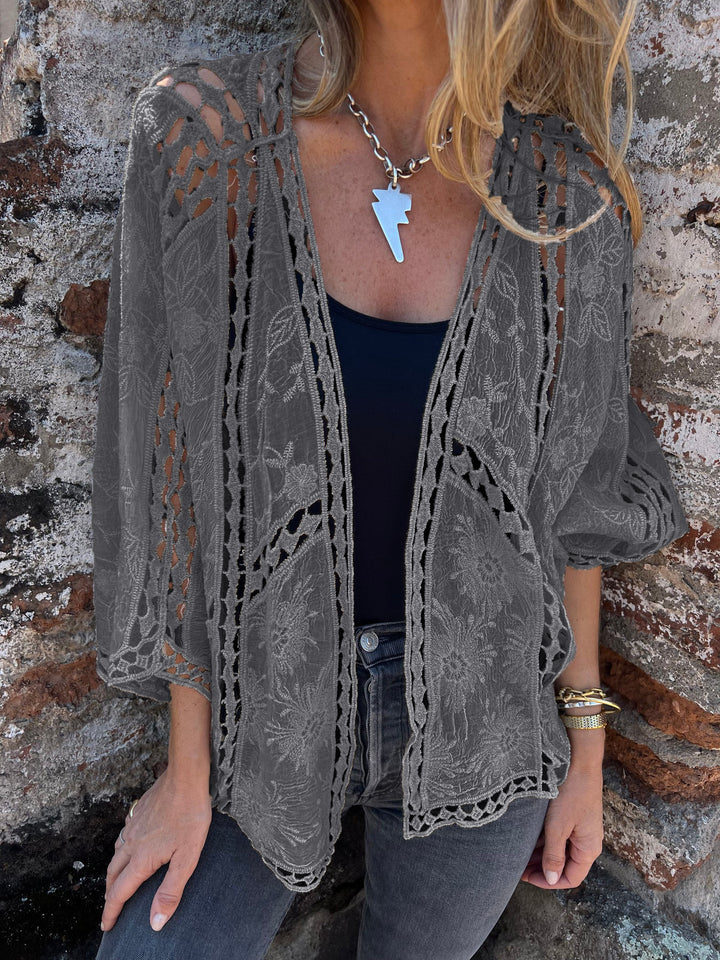 Dames joli cardigan en dentelle avec motif floral et manches aérées Chic & Stil