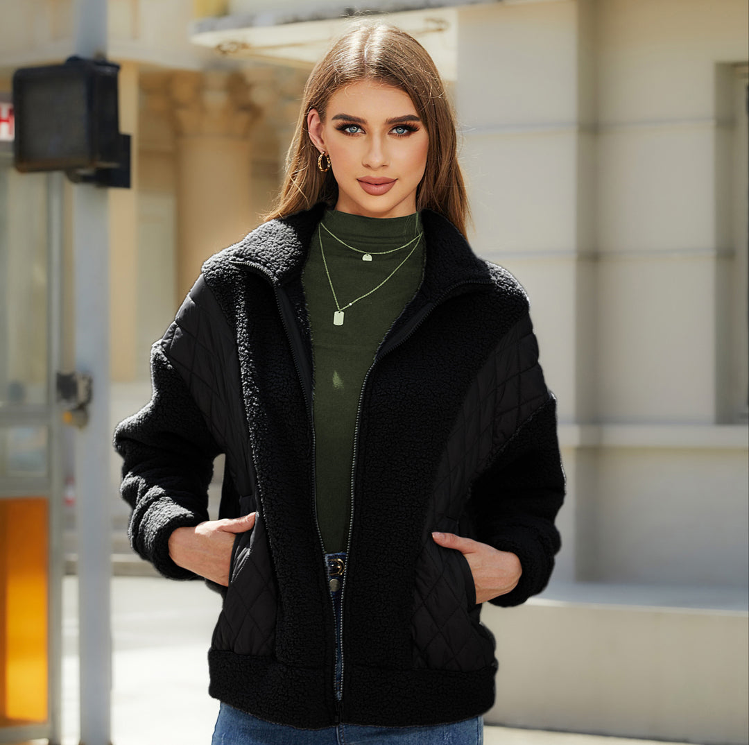 Fleece jacket for women with quilted details and practical pockets Lune London