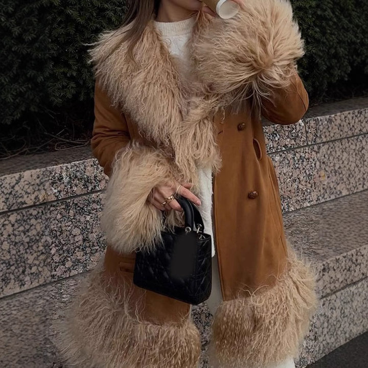 Ladies Elegant Teddy Jacket with waist belt and voluminous collar Lune London