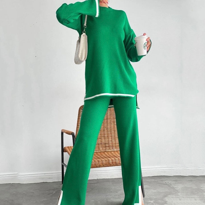 Relaxing loungewear set for ladies with contrasting trim details Lune London