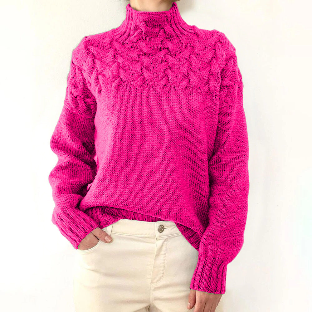 Knit sweater for women with high collar and trendy twisted pattern Lune London