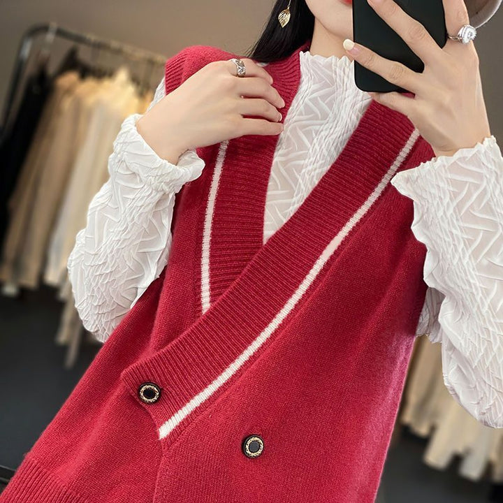 Gilet tricoté à la mode pour femmes avec double bouton Chic & Stil