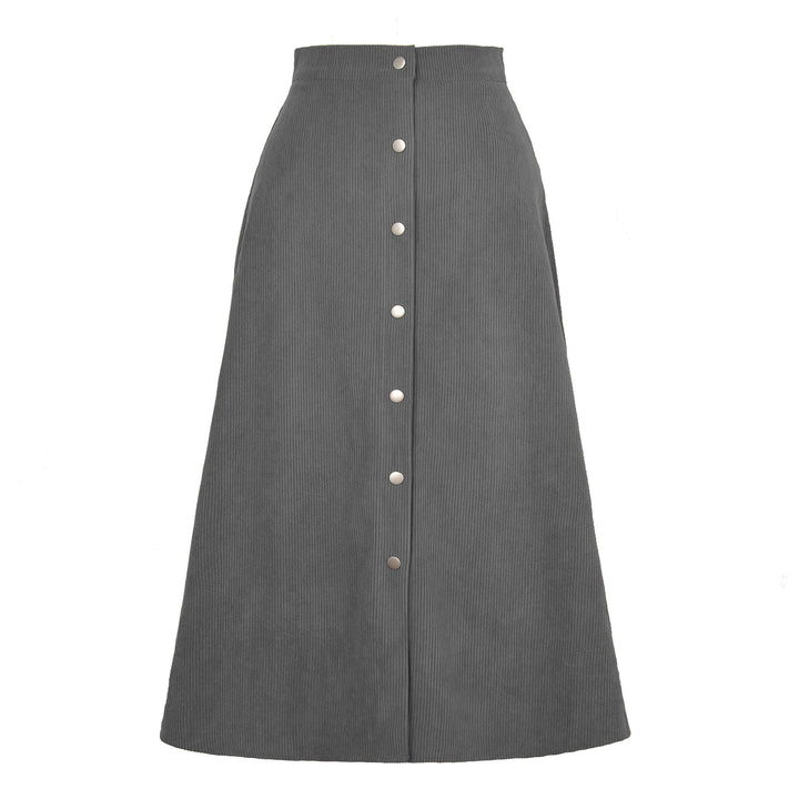 Long corduroy skirt for women with button placket Lune London