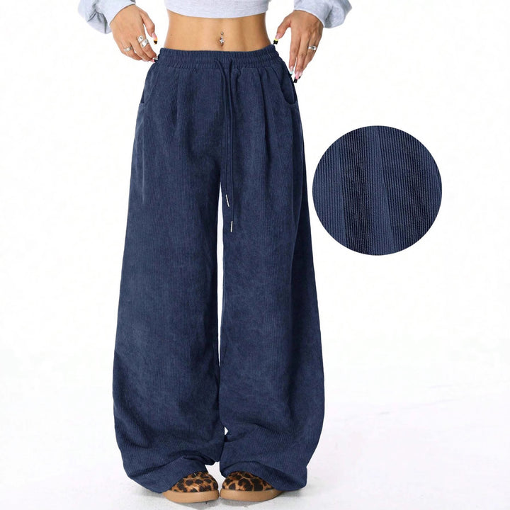 Pantalon large en corduroy à la mode pour femmes avec taille élastique et poches pratiques Chic & Stil