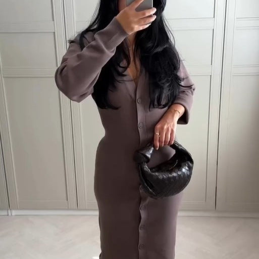 Long sleeve women's dress with button detail Lune London