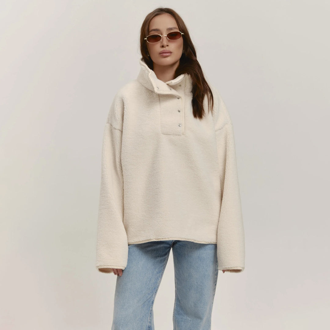 Ladies oversized pilou jacket with high collar and snap buttons Lune London
