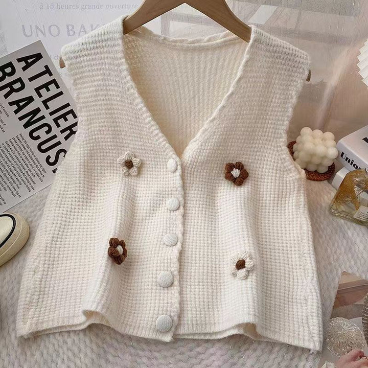Knit vest for women with floral design and button closure Lune London