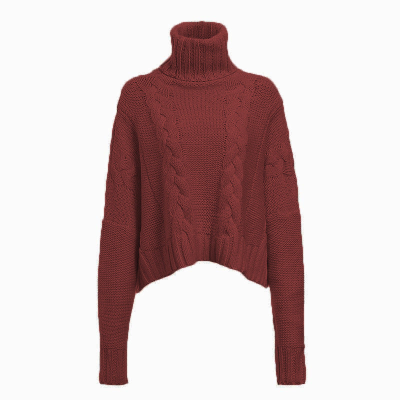 Chunky knit sweater for women with high collar and unique cable design Lune London