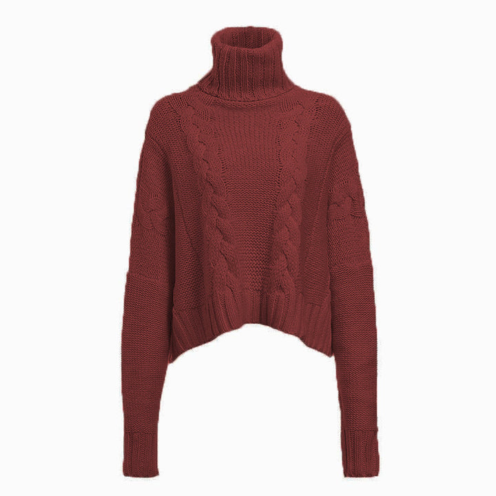 Chunky knit sweater for women with high collar and unique cable design Lune London