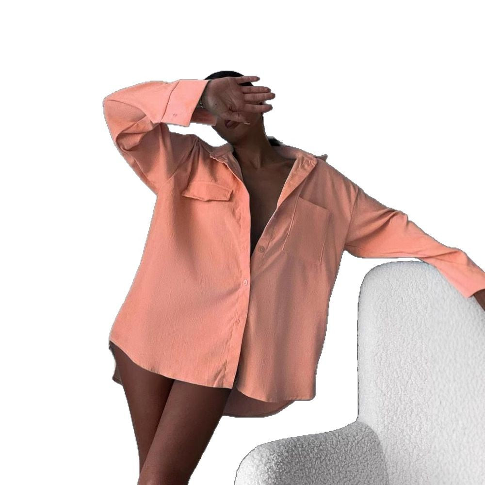 Casual shirt jacket for women in soft textured material Lune London