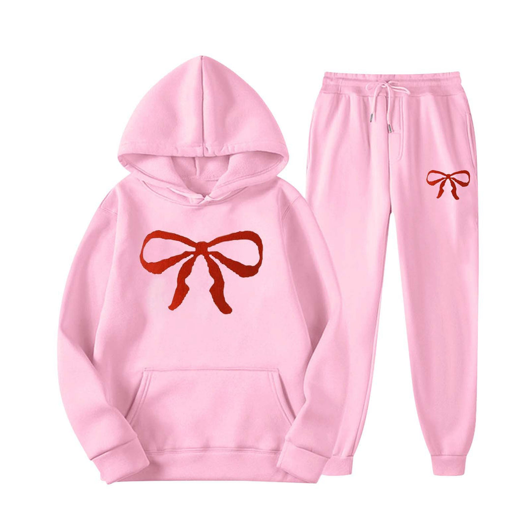 Women's hooded sweat suit with creative bow motif and comfortable fit Chic & Stil