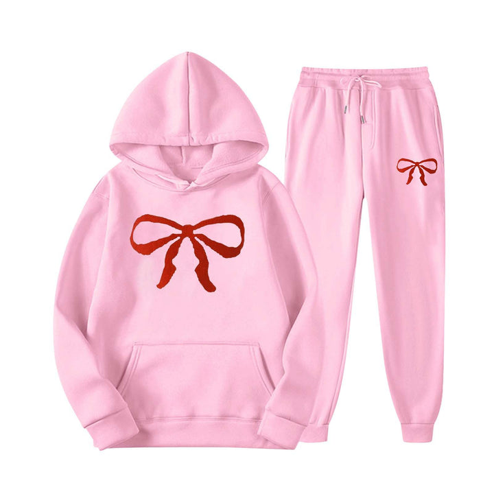 Women's hooded sweat suit with creative bow motif and comfortable fit Chic & Stil