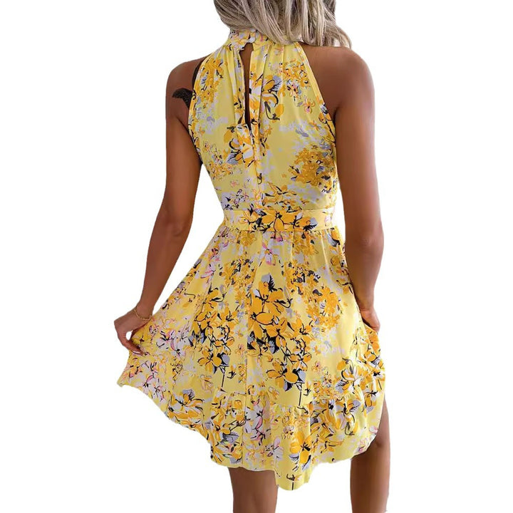 Summer dress for women with an elegant high collar and a playful floral pattern Lune London