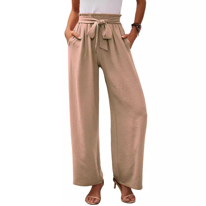 Wide palazzo pants for women with elastic waist and tie belt Lune London