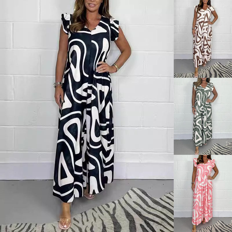 Women's maxi dress with modern graphic pattern and fluid cut Lune London