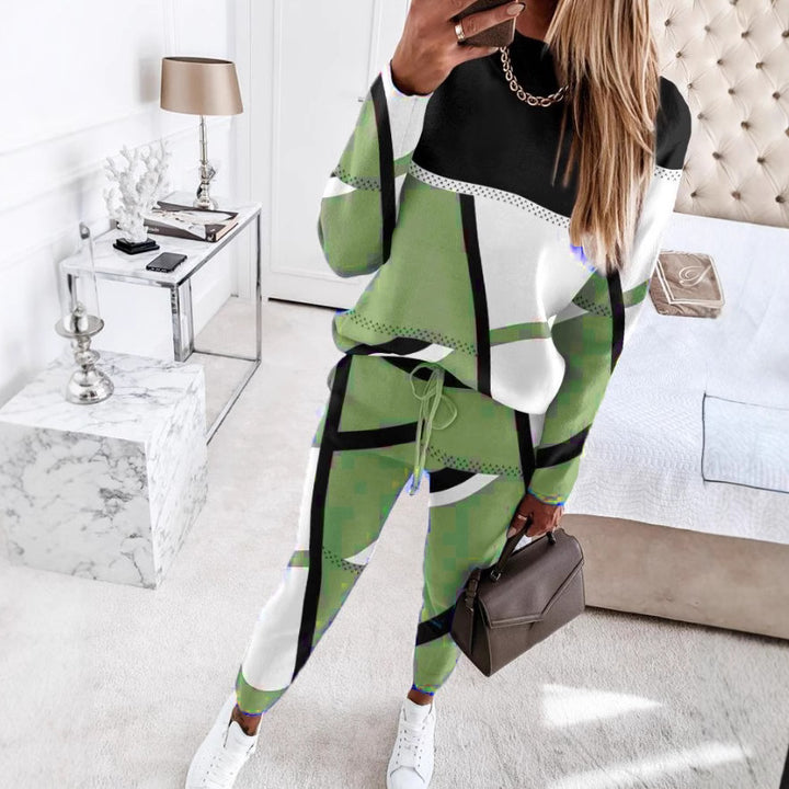 Ladies Stylish Leisure Set with Geometric Pattern and Chic Cut