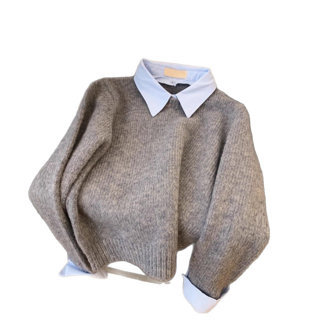 Pull tendance pour femmes avec combinaison de col de chemise intégré Chic & Stil