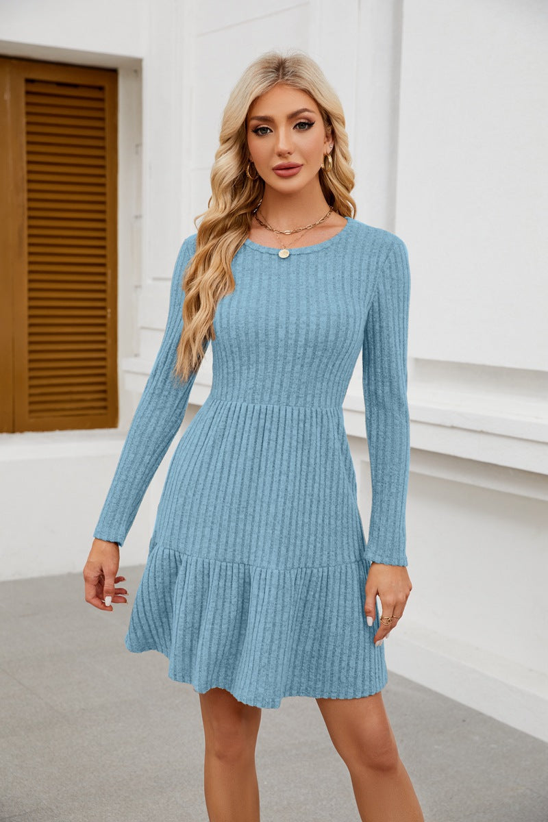 Knit midi dress for women with voluminous skirt and fine ribbed structure Lune London