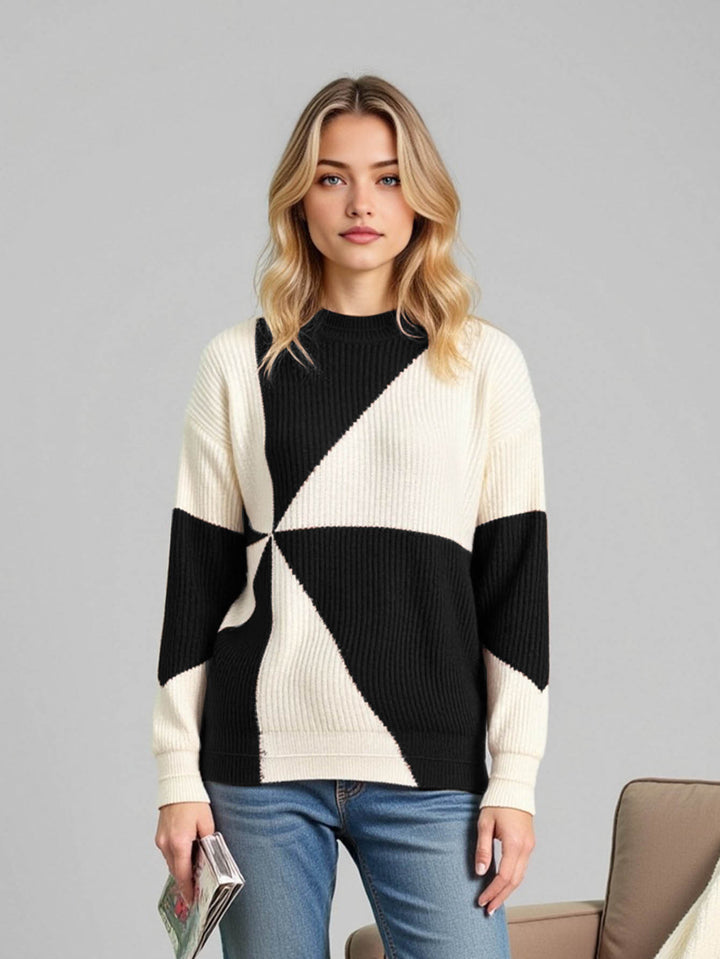 Knit sweater for ladies with geometric design and relaxed fit Lune London