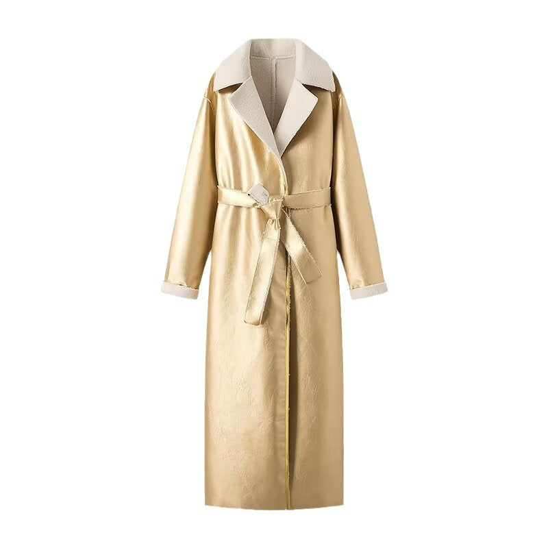 Manteau Élégant en Satin pour Femmes avec Col Doux et Ceinture à Nouer Chic & Stil
